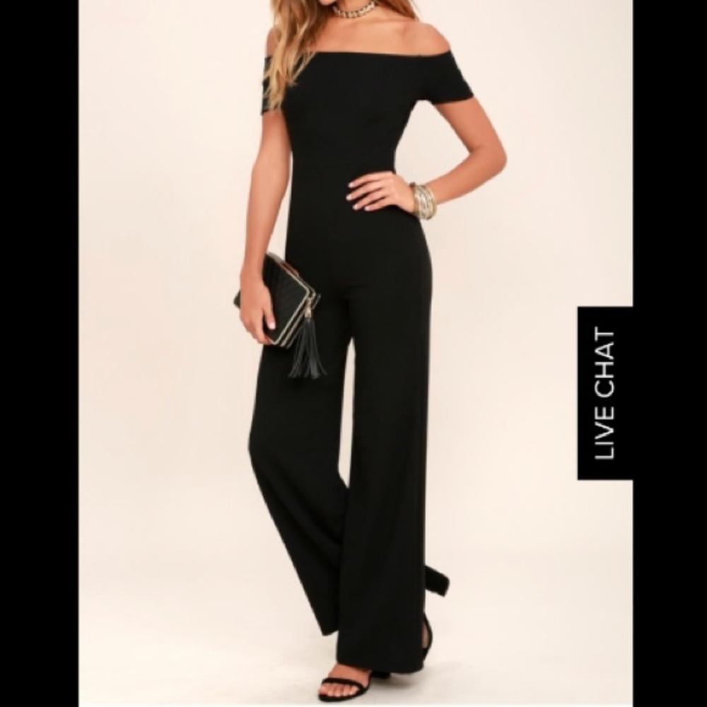 Lulus Alleyoop Black off the shoulder jumpsuit
